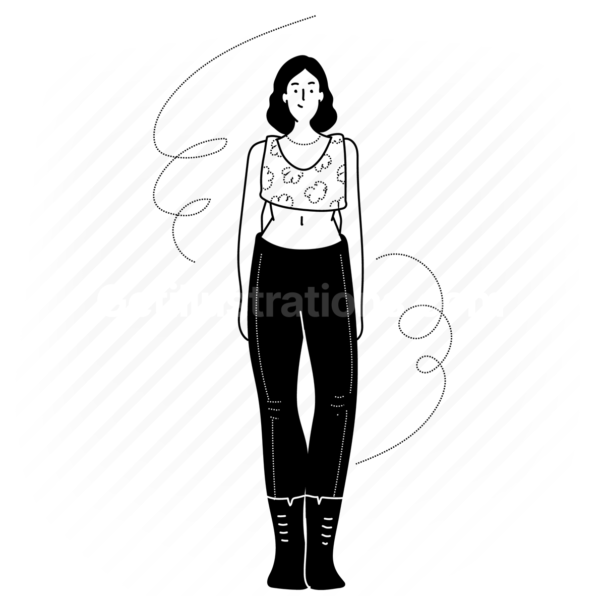 movement, pose, people, person, user, avatar, woman, stand, crop top